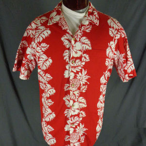 Vintage RJC Red Cotton Hibiscus Hawaiian Shirt  XL